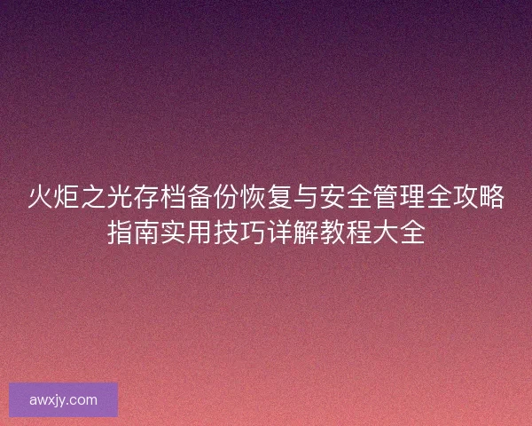 火炬之光存档备份恢复与安全管理全攻略指南实用技巧详解教程大全